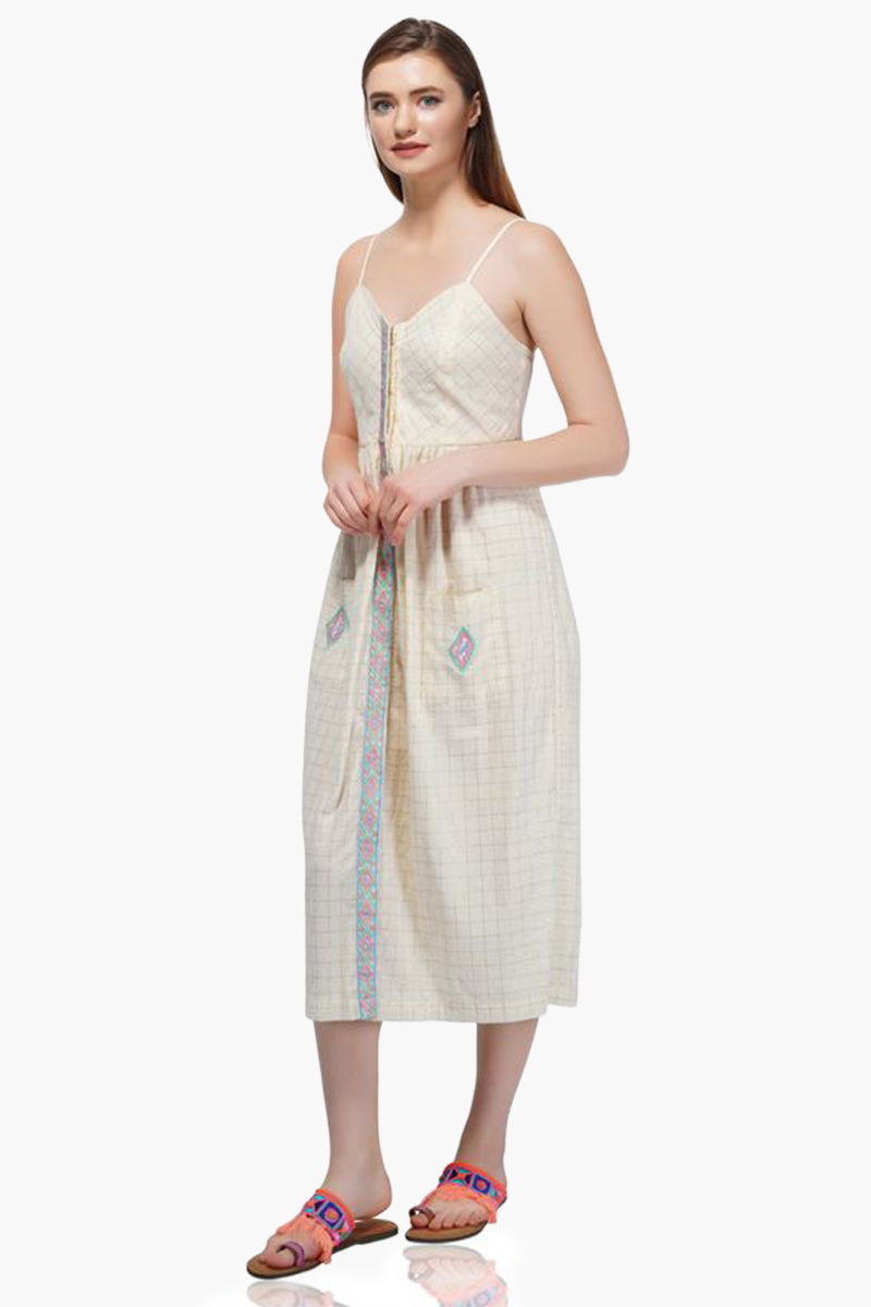 Golden Grid Midi Dress