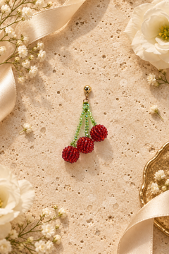 Triple Cherry beaded bag charm