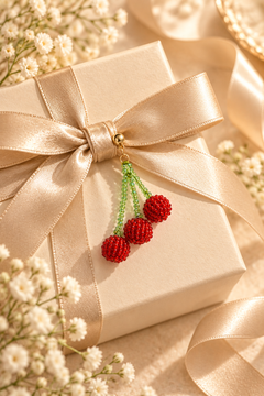 Triple Cherry beaded bag charm