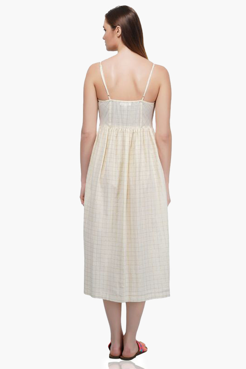 Golden Grid Midi Dress