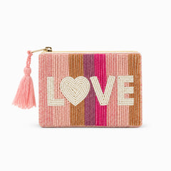 Handmade Pink & Gold Striped Beaded Pouch - LOVE UP Luxury Coin Pouch