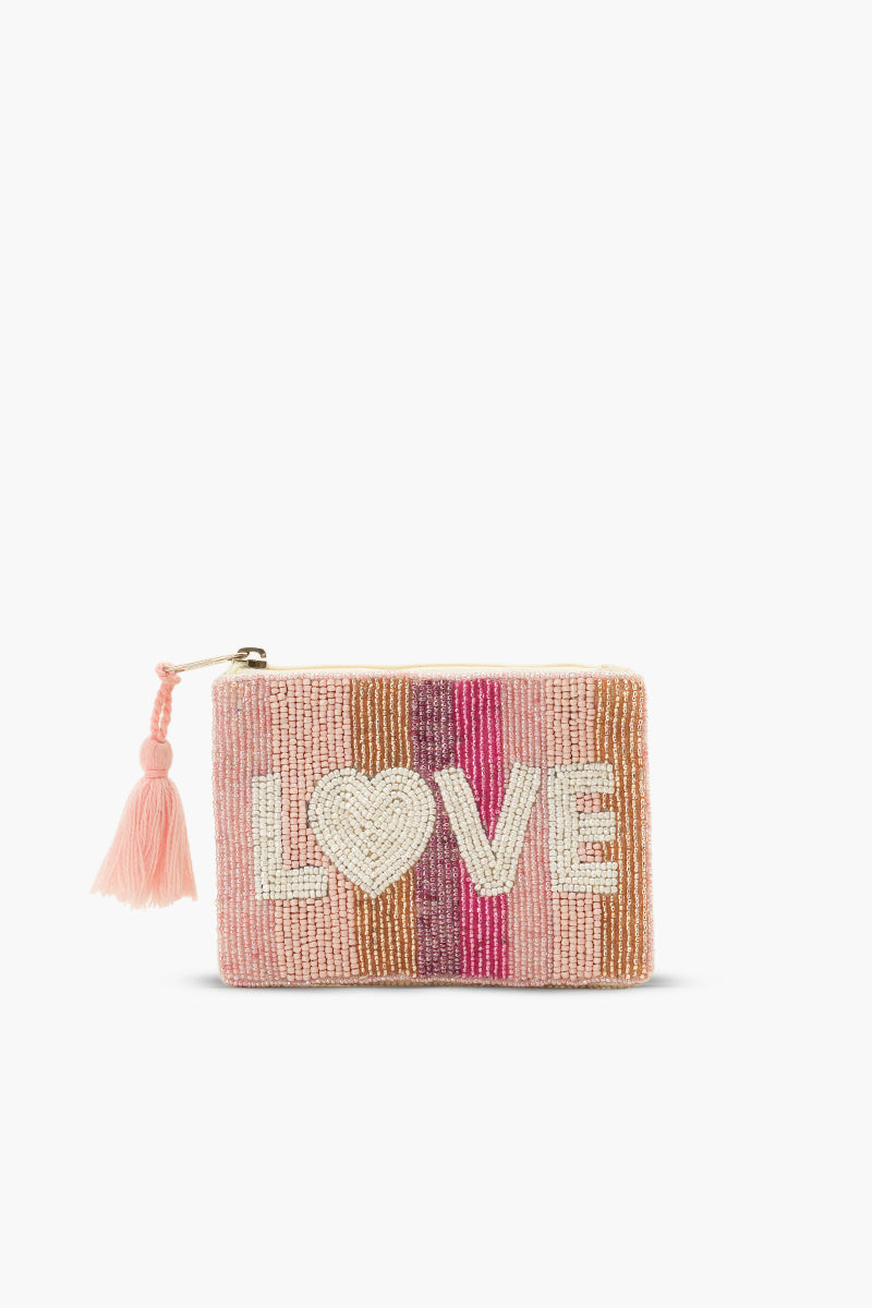 Handmade Pink & Gold Striped Beaded Pouch - LOVE UP Luxury Coin Pouch