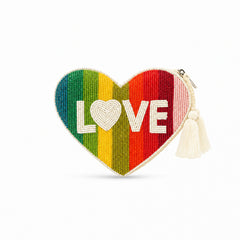 Handmade Rainbow Heart Beaded Pouch - love up Luxury Coin Purse & Mini Clutch