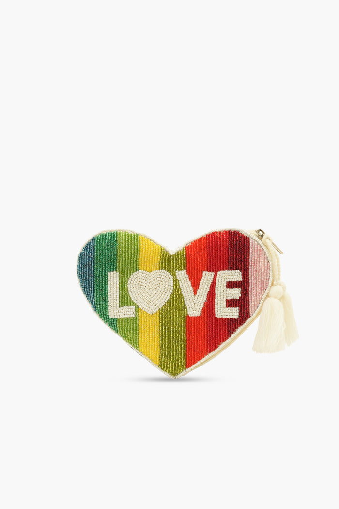 Handmade Rainbow Heart Beaded Pouch - love up Luxury Coin Purse & Mini Clutch