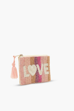 Handmade Pink & Gold Striped Beaded Pouch - LOVE UP Luxury Coin Pouch