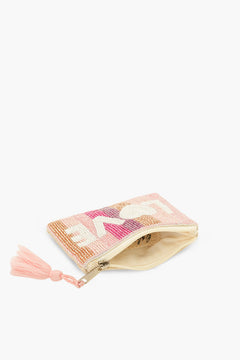 Handmade Pink & Gold Striped Beaded Pouch - LOVE UP Luxury Coin Pouch
