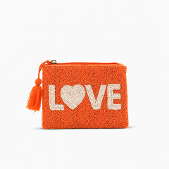 Handmade Orange Beaded Coin Pouch - LOVE UP Luxury Mini Coin Pouch