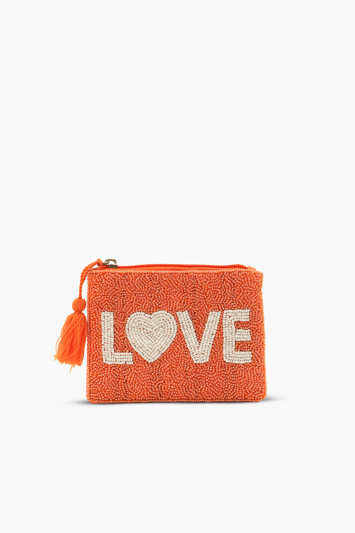 Handmade Orange Beaded Coin Pouch - LOVE UP Luxury Mini Coin Pouch