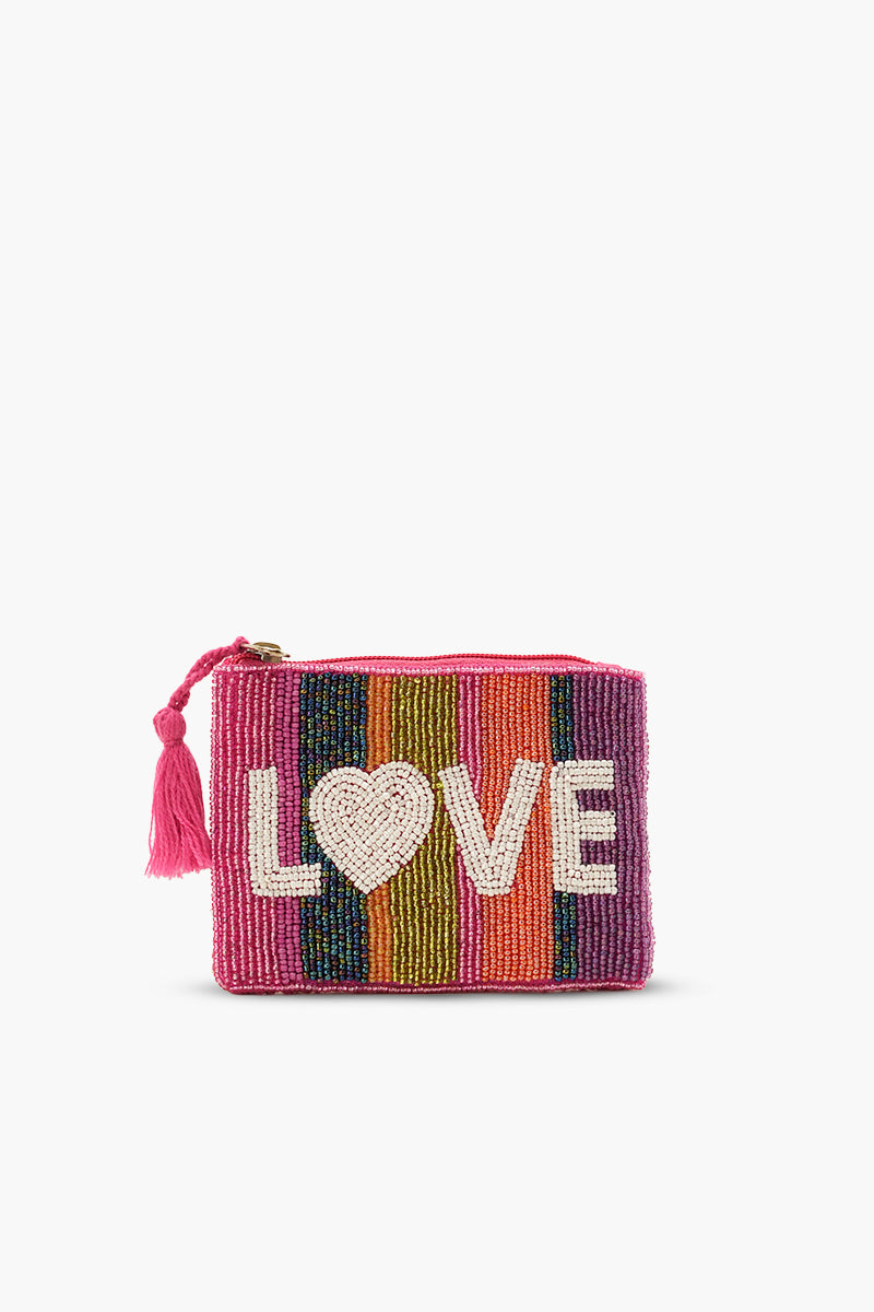 Handmade Multi-Color Striped Beaded Pouch - LOVE UP Luxury Mini Coin Pouch