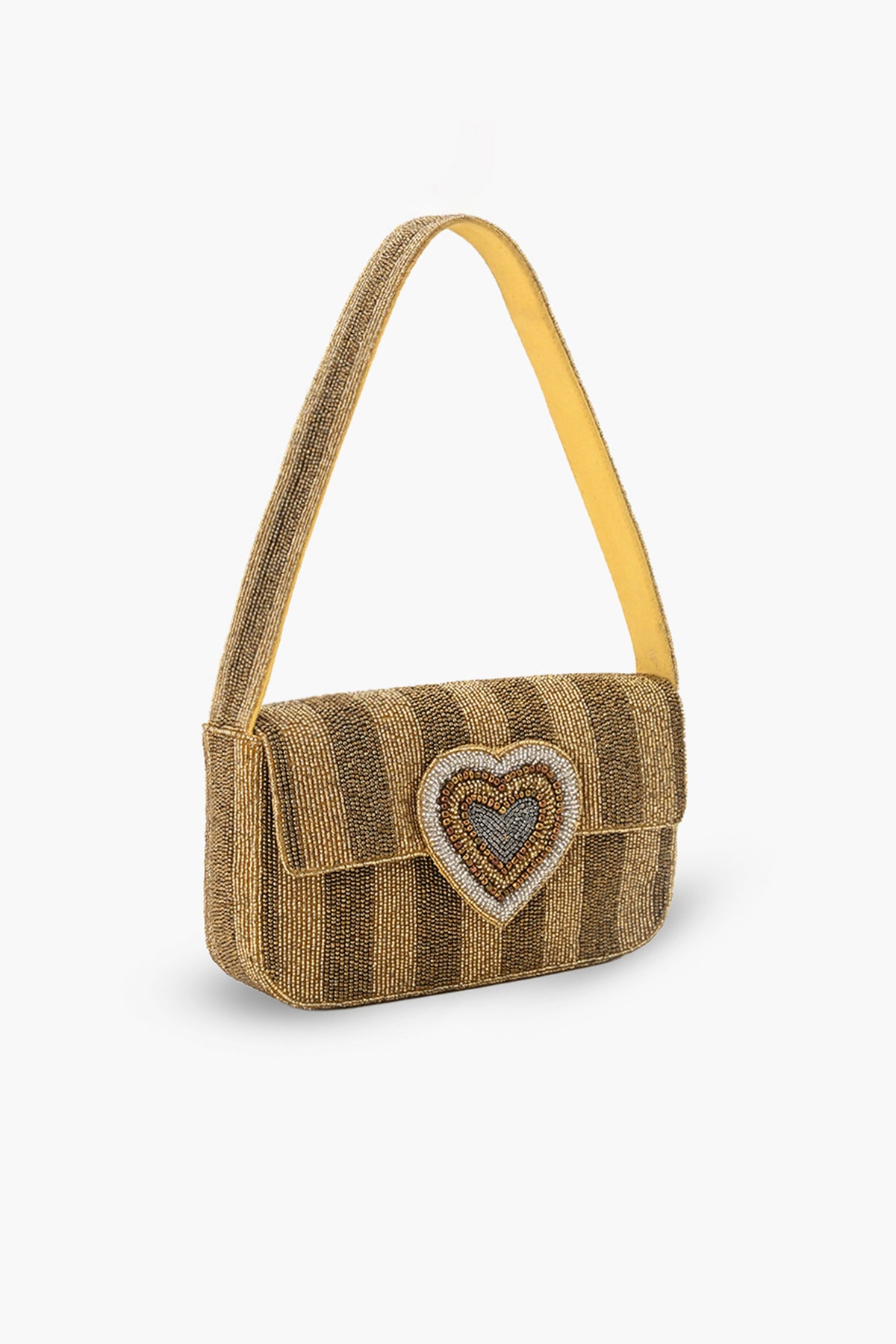 Golden Heart Hand-Beaded Shoulder Bag