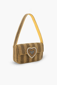 Golden Heart Hand-Beaded Shoulder Bag
