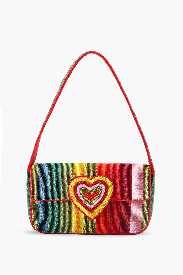 Rainbow Striped Hand-Beaded Shoulder Bag