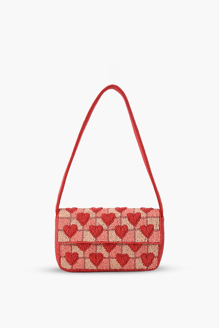 Handcrafted Embossed Heart Fully Beaded Luxury Shoulder Bag - Valentine's Special Evening Purse