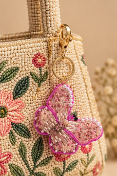 Blush Beaded Butterfly Keychain