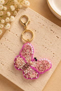 Blush Beaded Butterfly Keychain