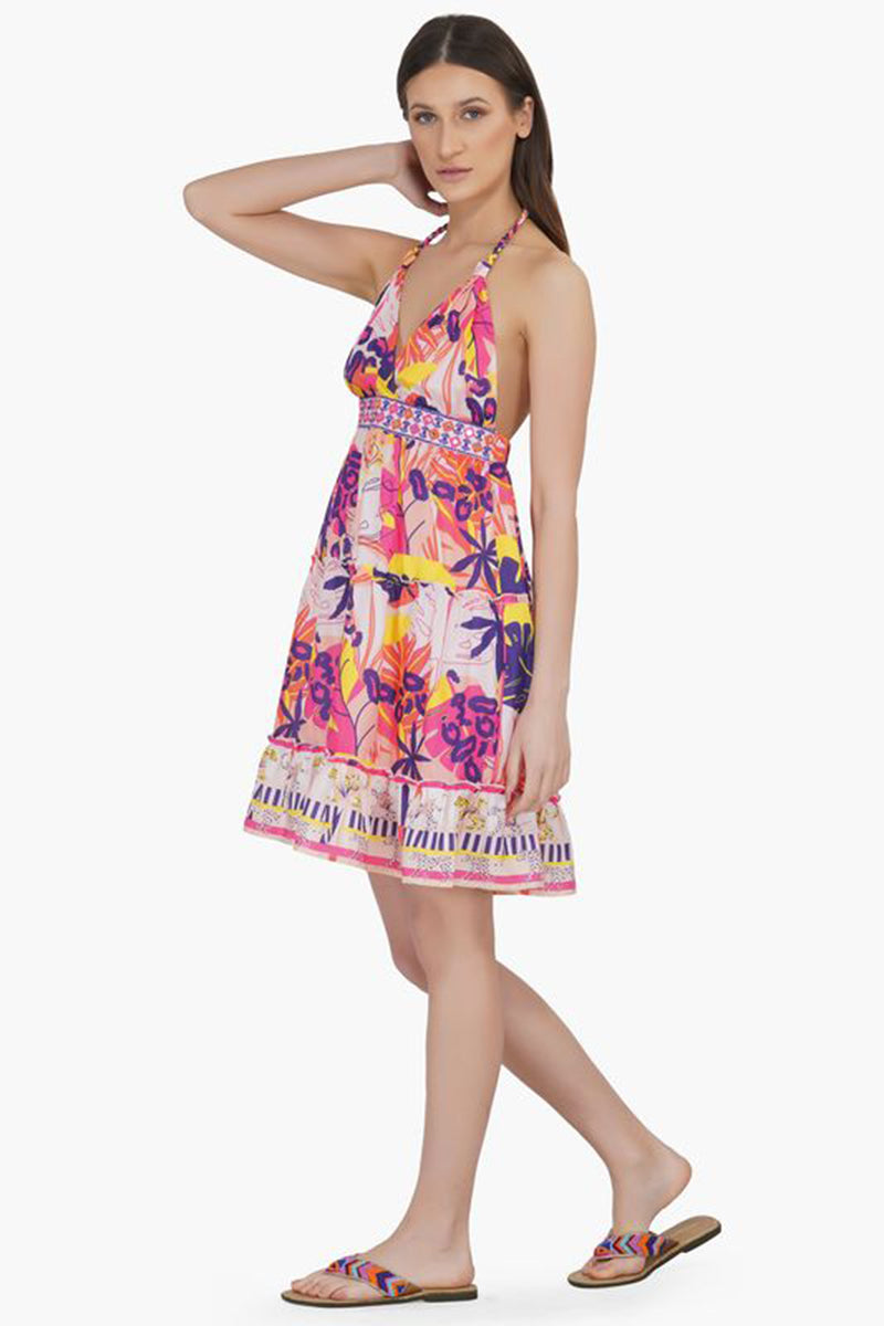 Leopard in Bright Forest Dress