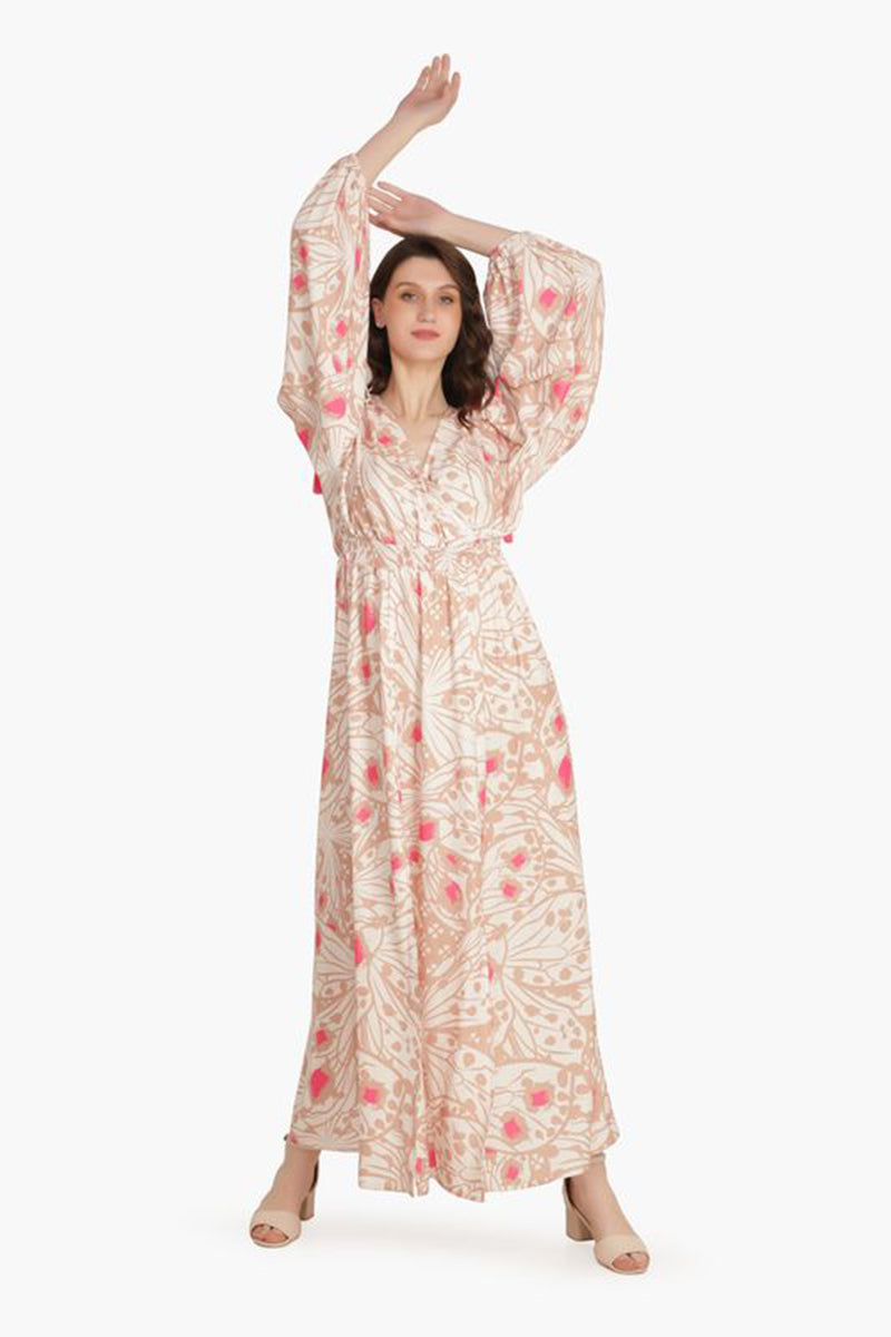 Misty Rose Butterfly Cold Shoulder Dress