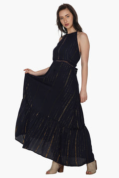 Midnight Sparkle Halter Maxi Dress