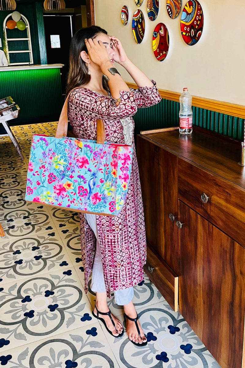 Tropical Bloom Escape Tote - Turquoise