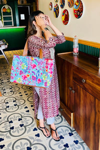 Tropical Bloom Escape Tote - Turquoise