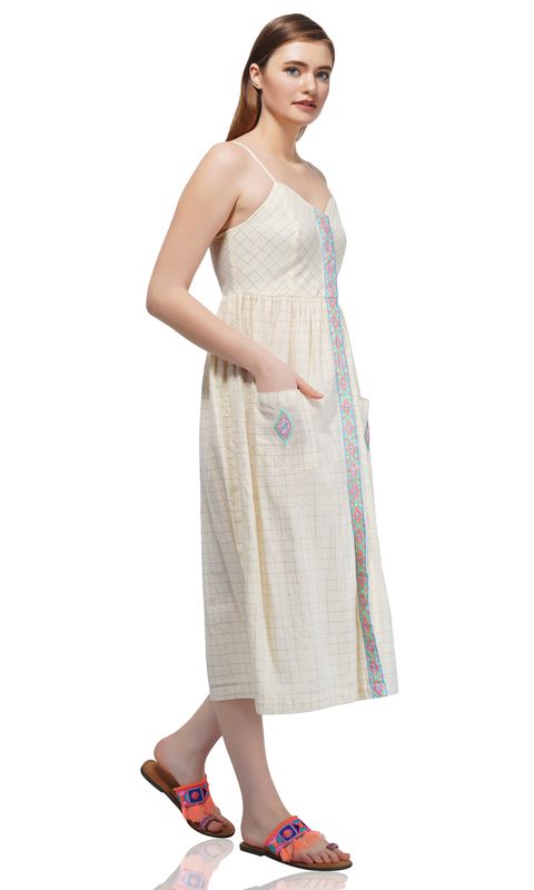 Golden Grid Midi Dress