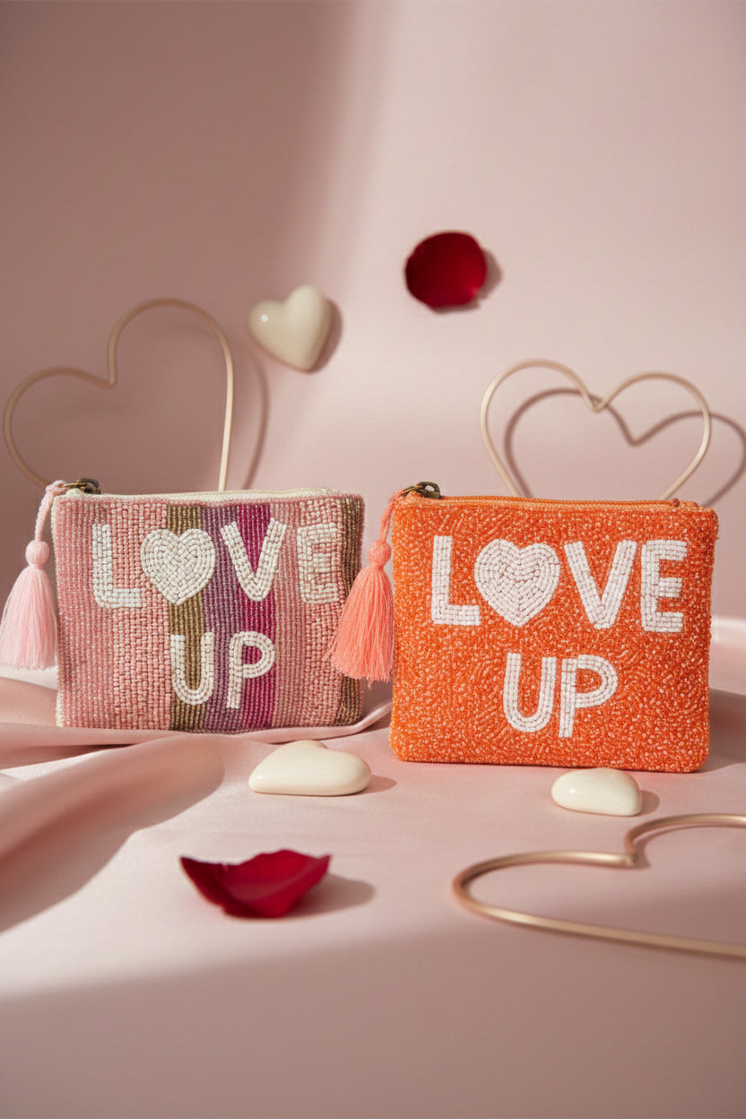 LOVE UP Valentine Combo - Set of 2 Handcrafted Beaded Pouches