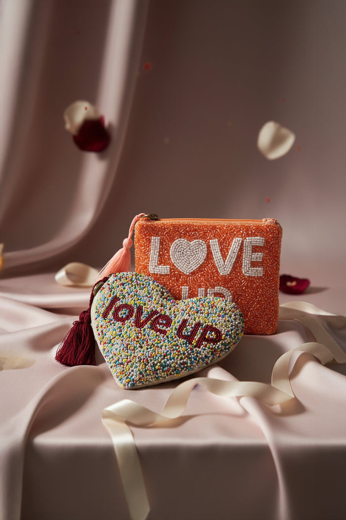 Heart & Soul Beaded Pouch Set of 2 - Handcrafted Heart-Shaped & Square Purse