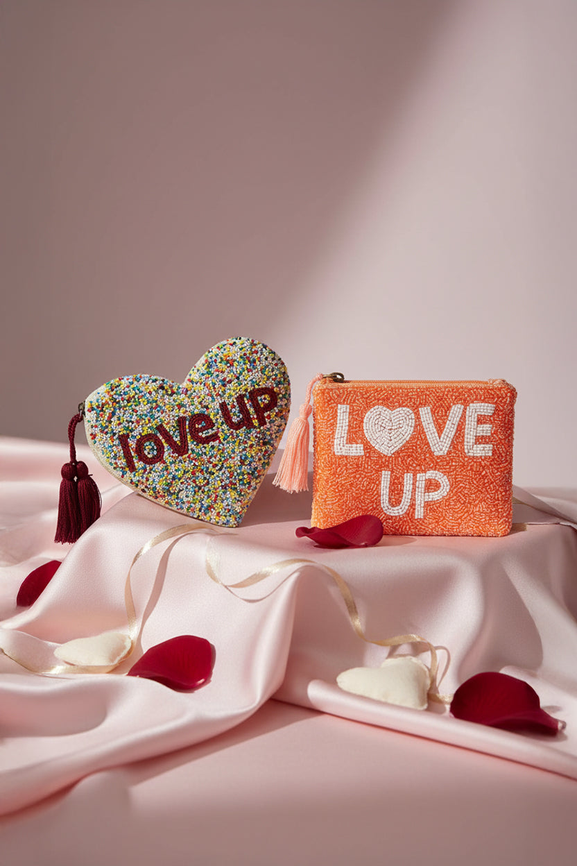 Heart & Soul Beaded Pouch Set of 2 - Handcrafted Heart-Shaped & Square Purse