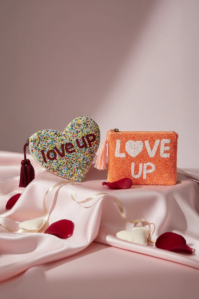 Heart & Soul Beaded Pouch Set of 2 - Handcrafted Heart-Shaped & Square Purse