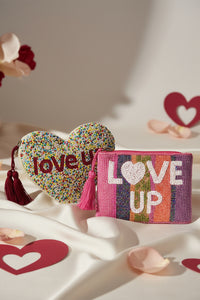 Sparkle & Shine Beaded Pouch - Multicolor Heart & Purple Striped Handcrafted Purse Set of 2