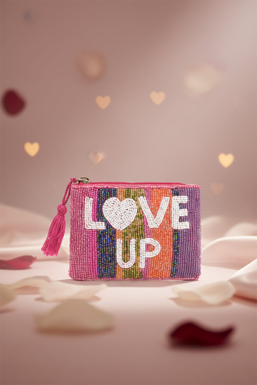 Handmade Multi-Color Striped Beaded Pouch - LOVE UP Luxury Mini Coin Pouch