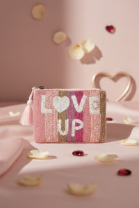 Handmade Pink & Gold Striped Beaded Pouch - LOVE UP Luxury Coin Pouch