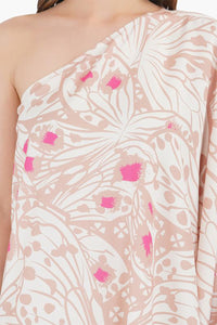 Misty Rose Butterfly One Shoulder Dress