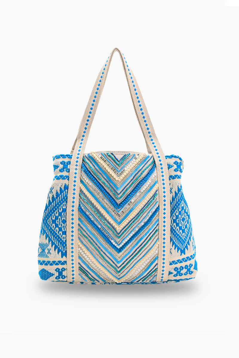 Bohemian Embellished Tote Bag - Blue