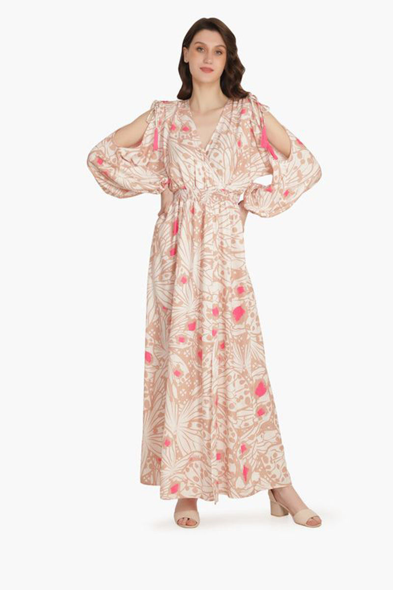 Misty Rose Butterfly Cold Shoulder Dress